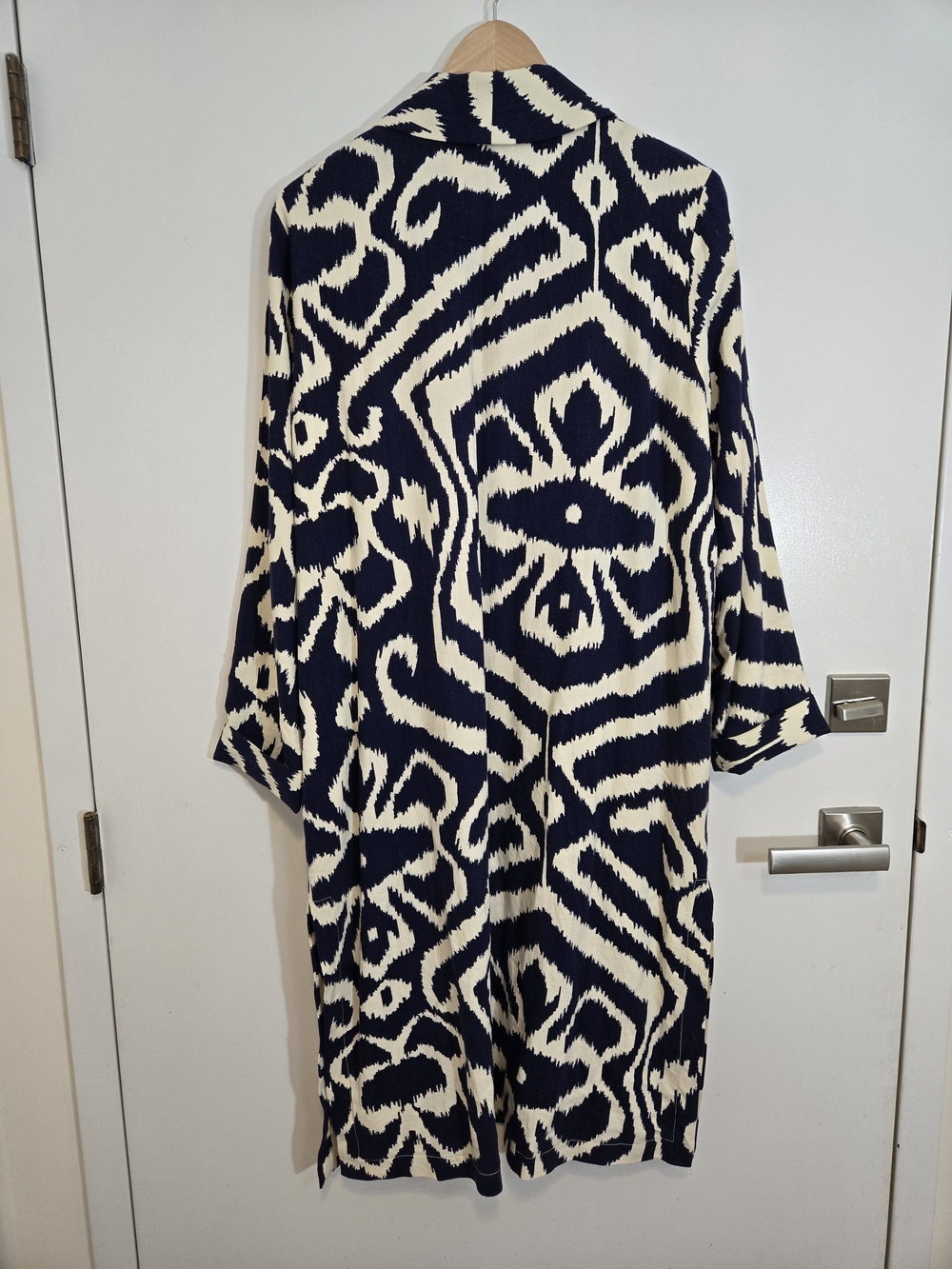 Anthropologie Open Front Ikat Print Linen Blend Coat/Duster - Medium Oversized - Picture 3 of 11